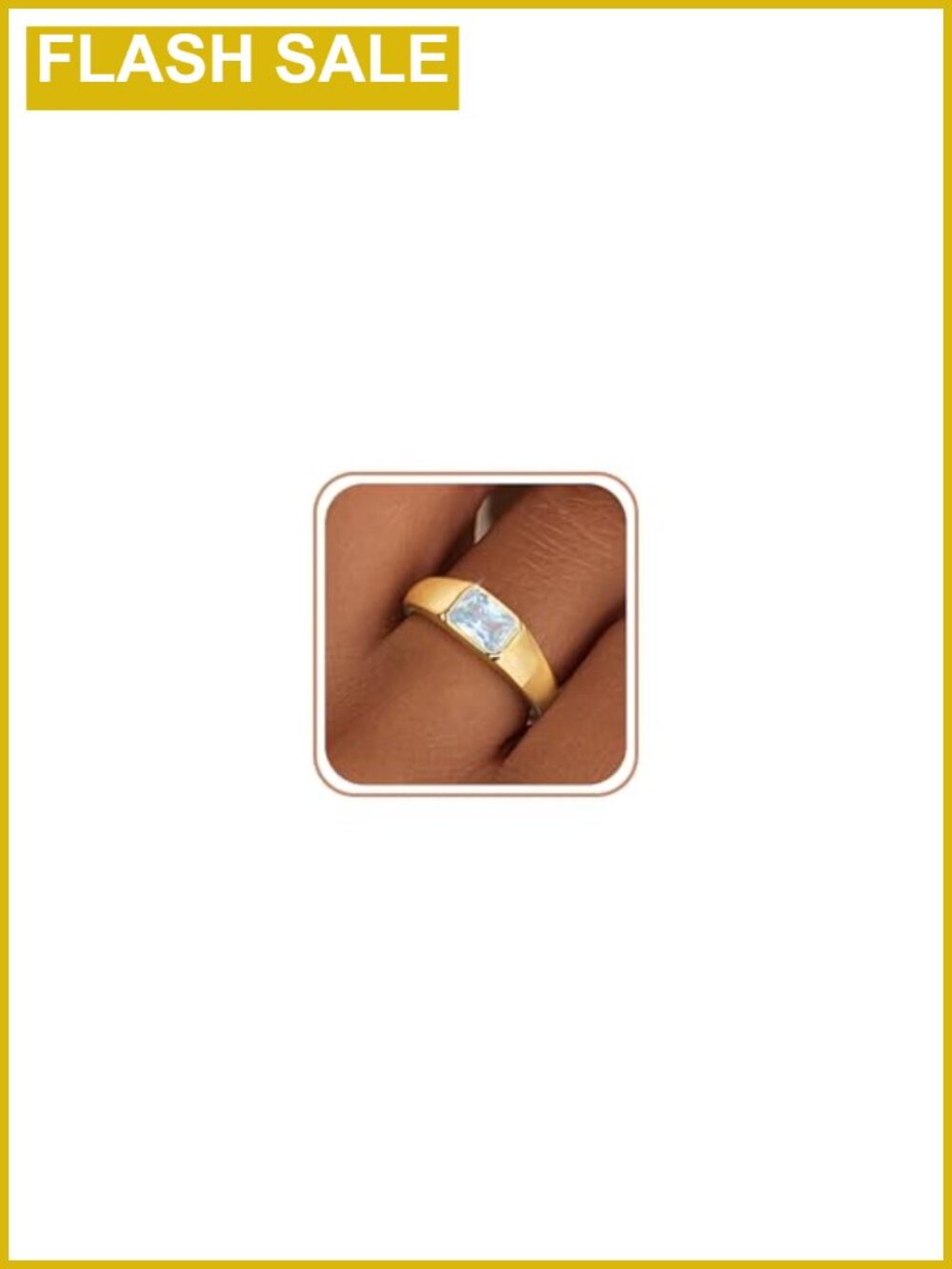 Birthstone 14K Gold Plated Signet Ring Women Dainty CZ Band Non Tarnish